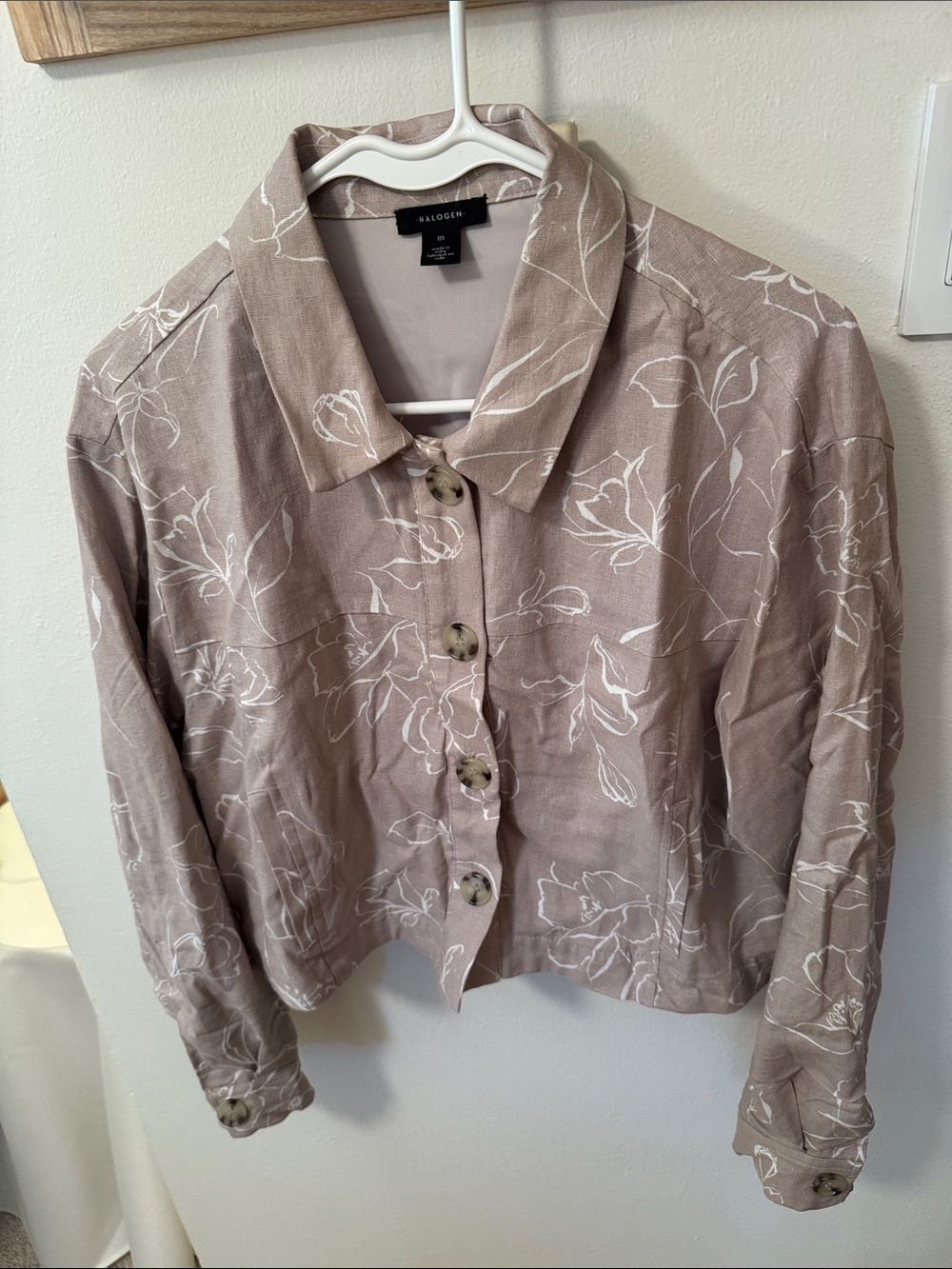 Halogen Taupe Floral Button-Front Blazer Jacket